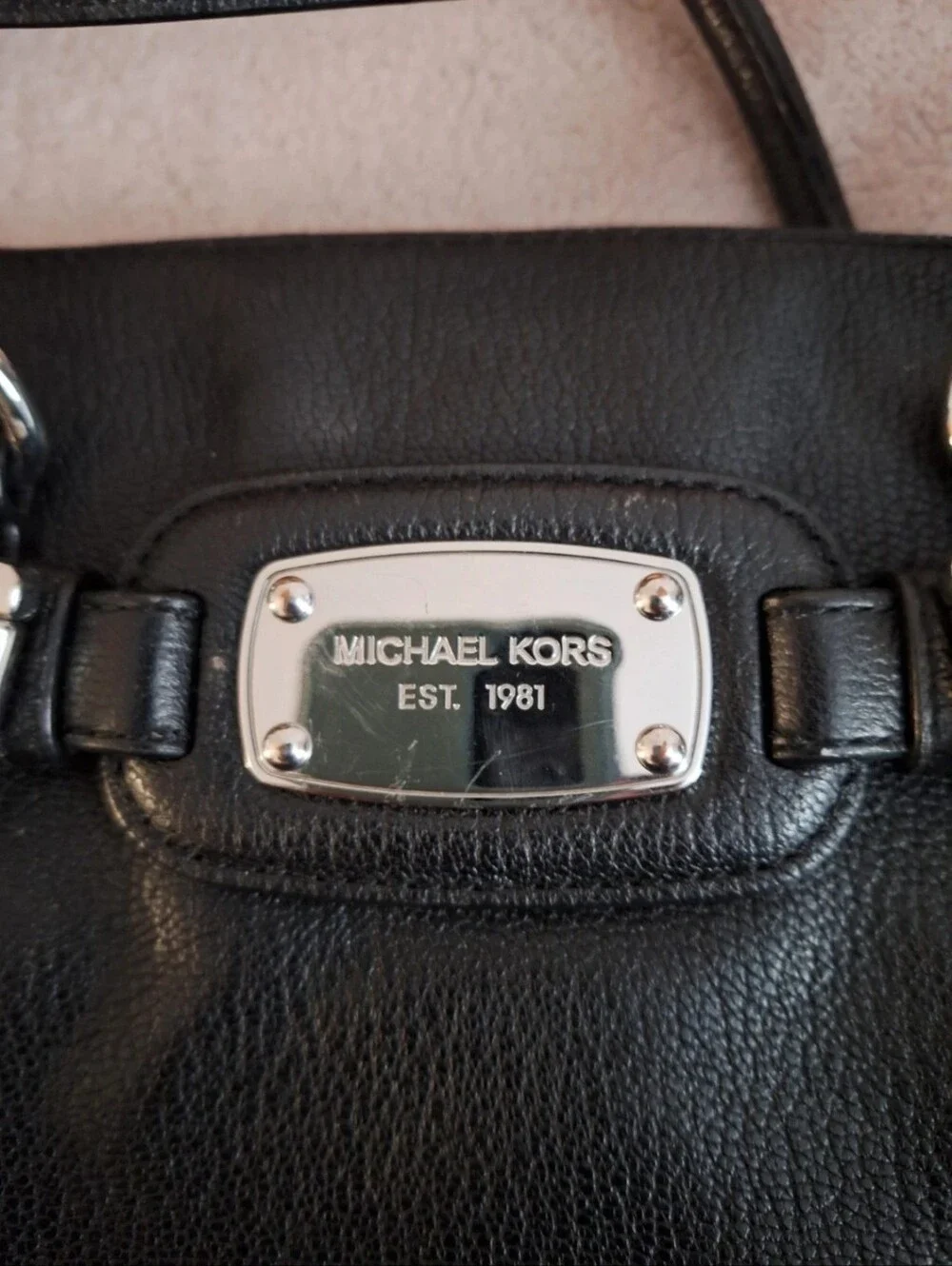 Michael Kors Black Leather Briefcase with Silver-Tone Plaque